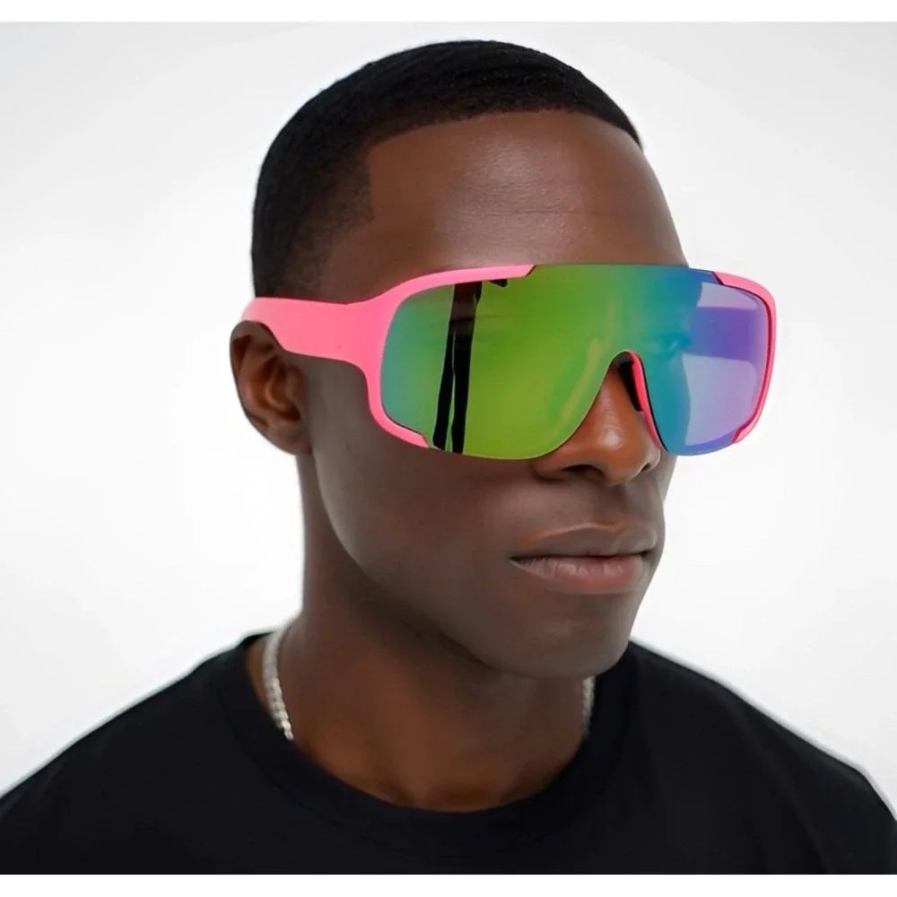Shield Sunglasses Mirrored Lens Sport Cycling Sunglasses Pink Frame Lentes Gafas